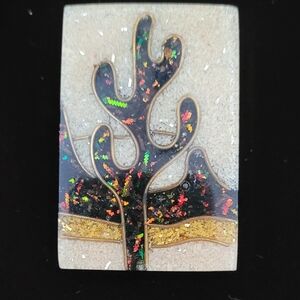 Abstract Southwest Desert Art Pin In Ivory, Black and Gold